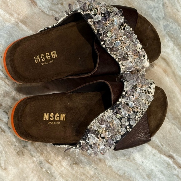 Women’s MSGM Jeweled brown leather chunky platform slide sandals- Size 37 - Picture 4 of 8